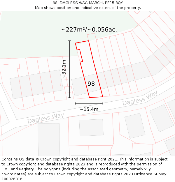 98, DAGLESS WAY, MARCH, PE15 8QY: Plot and title map