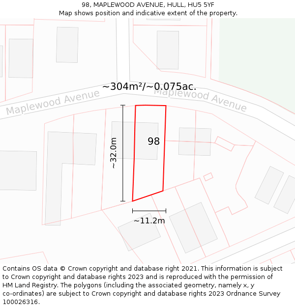 98, MAPLEWOOD AVENUE, HULL, HU5 5YF: Plot and title map