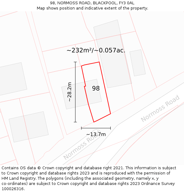98, NORMOSS ROAD, BLACKPOOL, FY3 0AL: Plot and title map