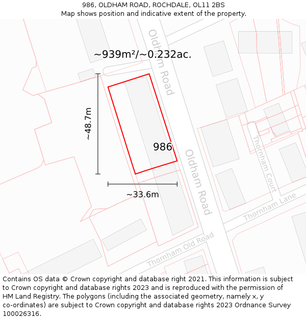 986, OLDHAM ROAD, ROCHDALE, OL11 2BS: Plot and title map