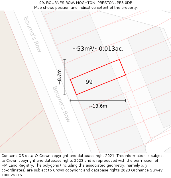 99, BOURNES ROW, HOGHTON, PRESTON, PR5 0DR: Plot and title map
