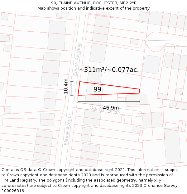 99, ELAINE AVENUE, ROCHESTER, ME2 2YP: Plot and title map
