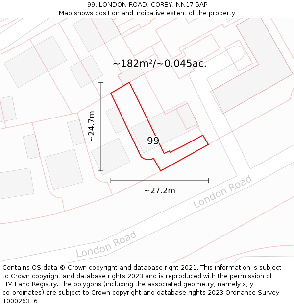 99, LONDON ROAD, CORBY, NN17 5AP: Plot and title map