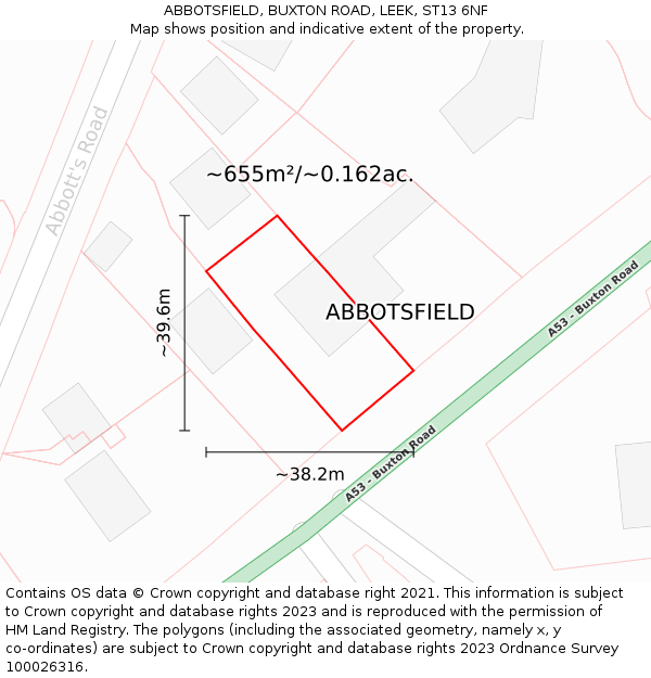 ABBOTSFIELD, BUXTON ROAD, LEEK, ST13 6NF: Plot and title map