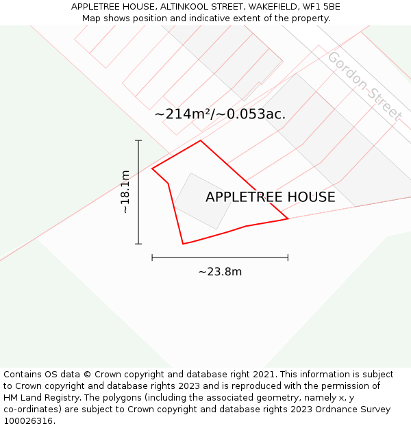 APPLETREE HOUSE, ALTINKOOL STREET, WAKEFIELD, WF1 5BE: Plot and title map