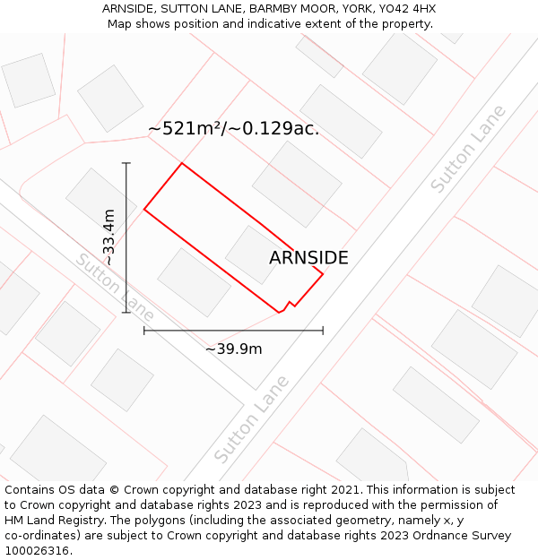 ARNSIDE, SUTTON LANE, BARMBY MOOR, YORK, YO42 4HX: Plot and title map