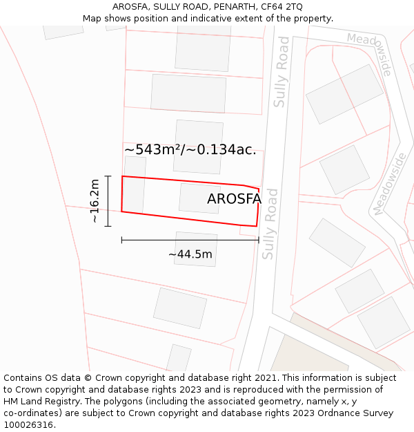AROSFA, SULLY ROAD, PENARTH, CF64 2TQ: Plot and title map