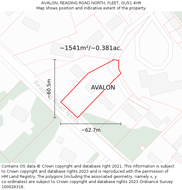 AVALON, READING ROAD NORTH, FLEET, GU51 4HR: Plot and title map