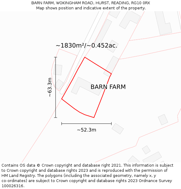 BARN FARM, WOKINGHAM ROAD, HURST, READING, RG10 0RX: Plot and title map