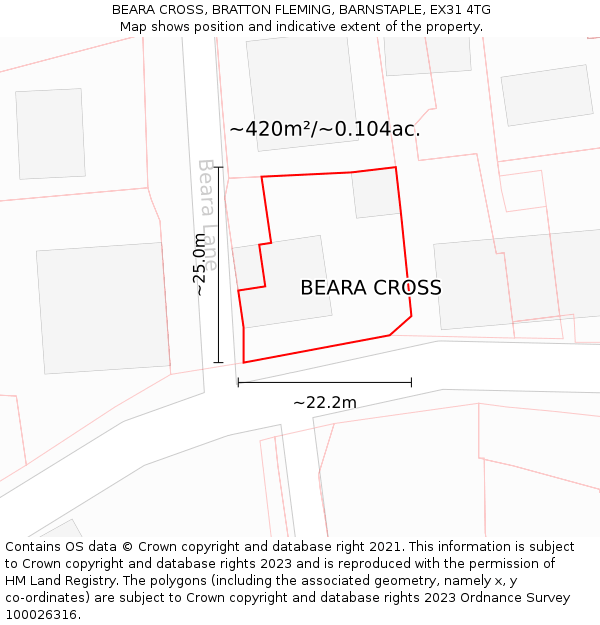 BEARA CROSS, BRATTON FLEMING, BARNSTAPLE, EX31 4TG: Plot and title map