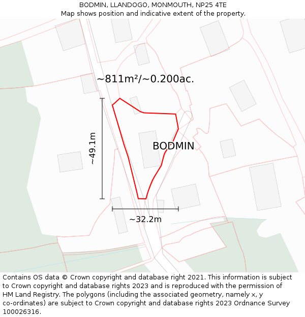 BODMIN, LLANDOGO, MONMOUTH, NP25 4TE: Plot and title map