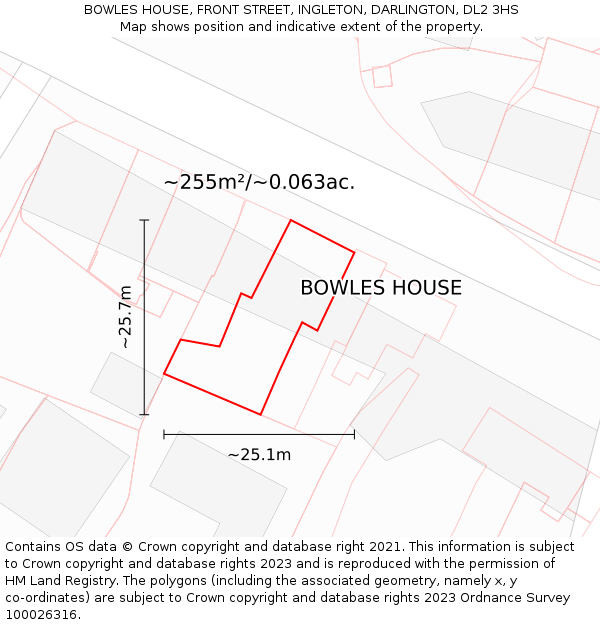 BOWLES HOUSE, FRONT STREET, INGLETON, DARLINGTON, DL2 3HS: Plot and title map