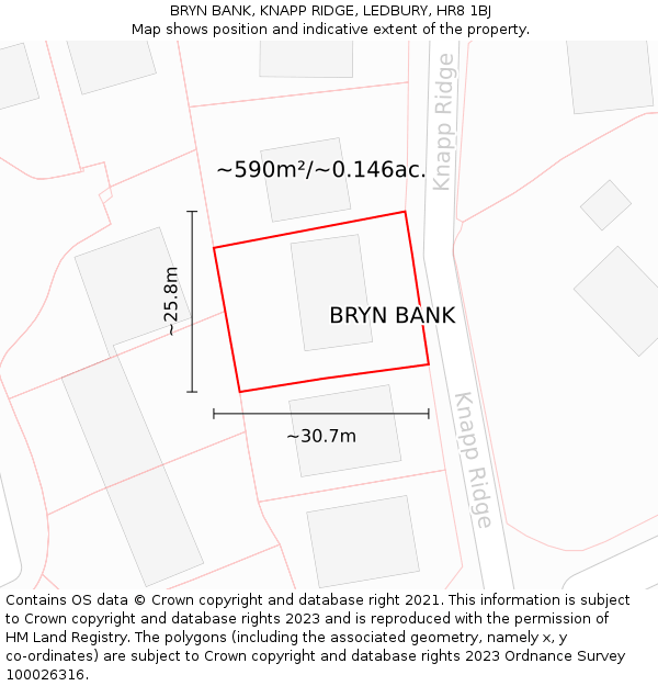 BRYN BANK, KNAPP RIDGE, LEDBURY, HR8 1BJ: Plot and title map