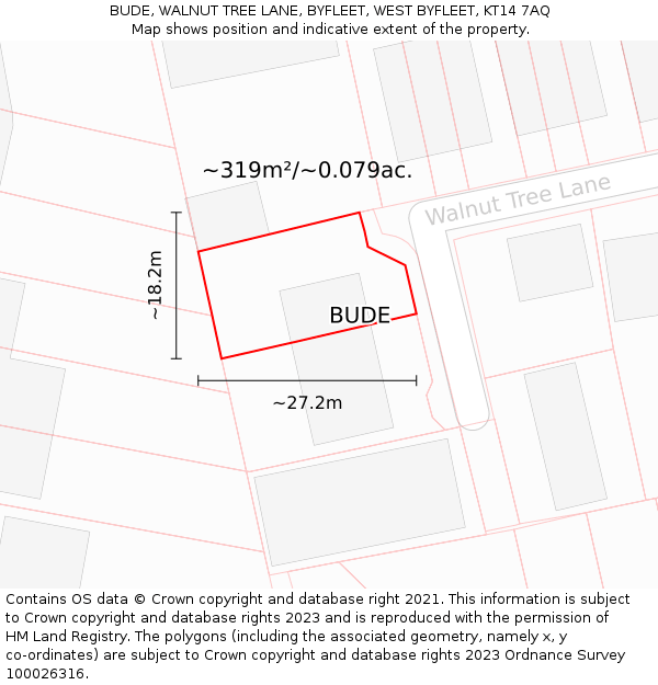 BUDE, WALNUT TREE LANE, BYFLEET, WEST BYFLEET, KT14 7AQ: Plot and title map