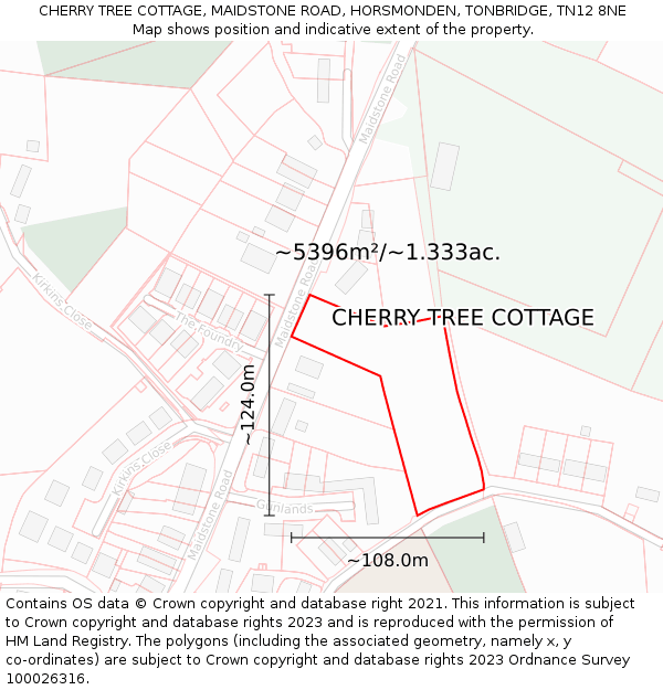 CHERRY TREE COTTAGE, MAIDSTONE ROAD, HORSMONDEN, TONBRIDGE, TN12 8NE: Plot and title map