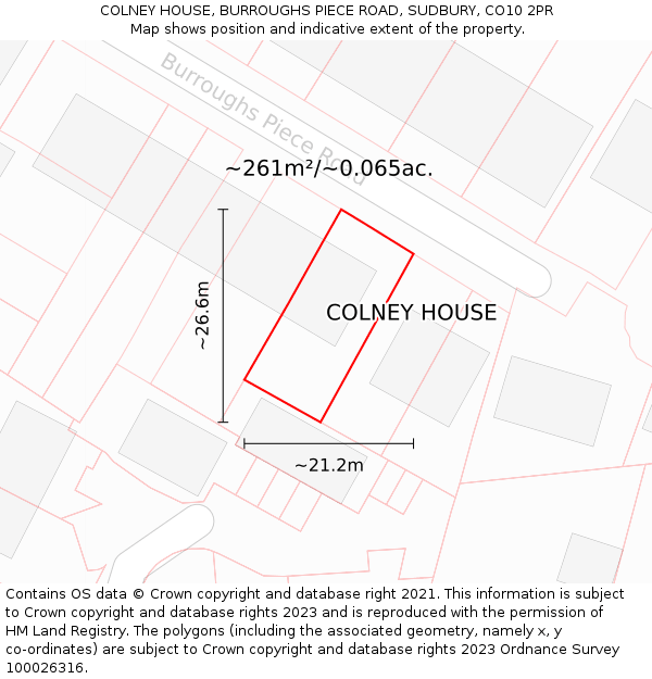 COLNEY HOUSE, BURROUGHS PIECE ROAD, SUDBURY, CO10 2PR: Plot and title map