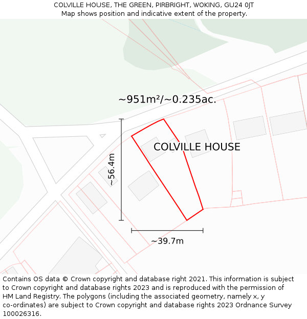 COLVILLE HOUSE, THE GREEN, PIRBRIGHT, WOKING, GU24 0JT: Plot and title map
