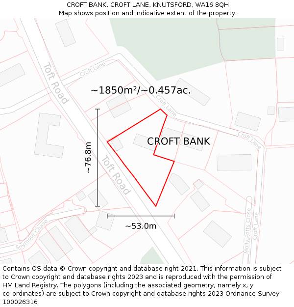 CROFT BANK, CROFT LANE, KNUTSFORD, WA16 8QH: Plot and title map