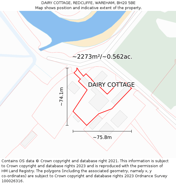 DAIRY COTTAGE, REDCLIFFE, WAREHAM, BH20 5BE: Plot and title map