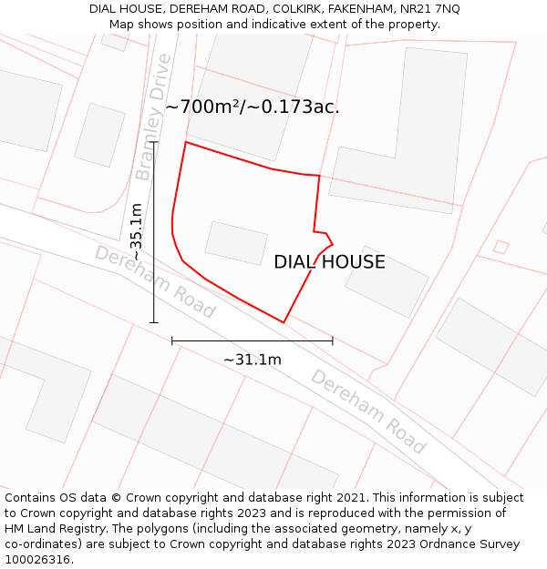 DIAL HOUSE, DEREHAM ROAD, COLKIRK, FAKENHAM, NR21 7NQ: Plot and title map