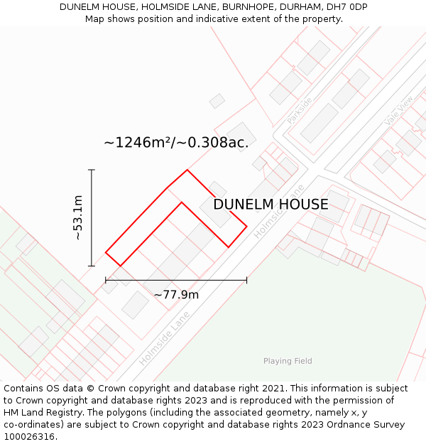 DUNELM HOUSE, HOLMSIDE LANE, BURNHOPE, DURHAM, DH7 0DP: Plot and title map