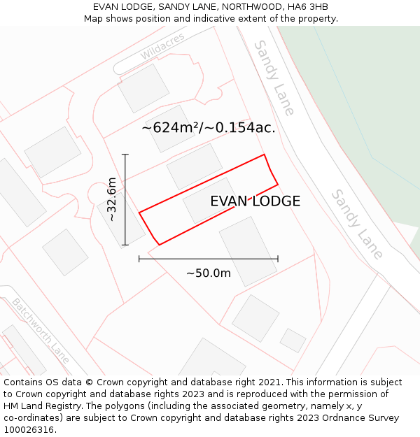 EVAN LODGE, SANDY LANE, NORTHWOOD, HA6 3HB: Plot and title map