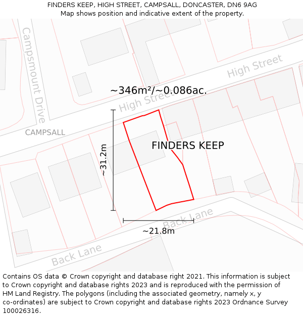 FINDERS KEEP, HIGH STREET, CAMPSALL, DONCASTER, DN6 9AG: Plot and title map