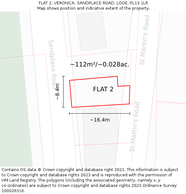FLAT 2, VERONICA, SANDPLACE ROAD, LOOE, PL13 1LR: Plot and title map
