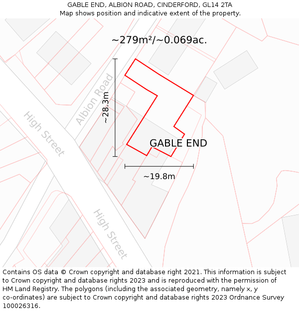 GABLE END, ALBION ROAD, CINDERFORD, GL14 2TA: Plot and title map