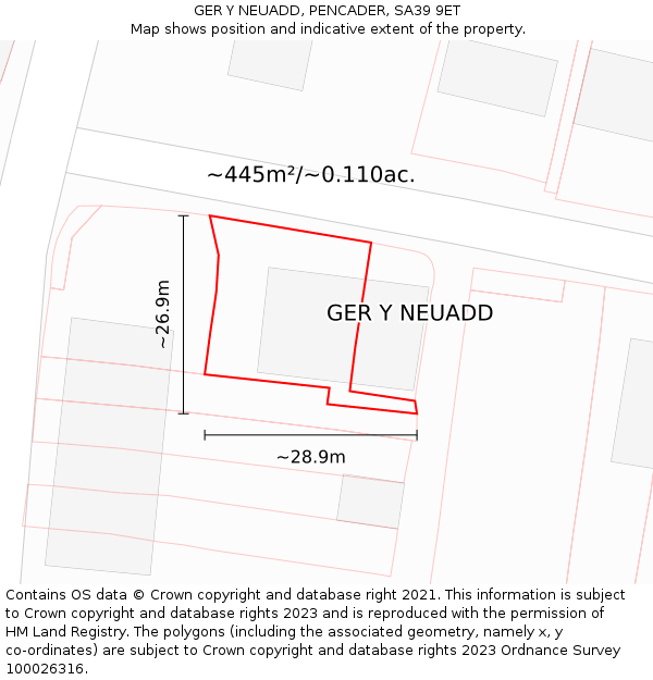 GER Y NEUADD, PENCADER, SA39 9ET: Plot and title map