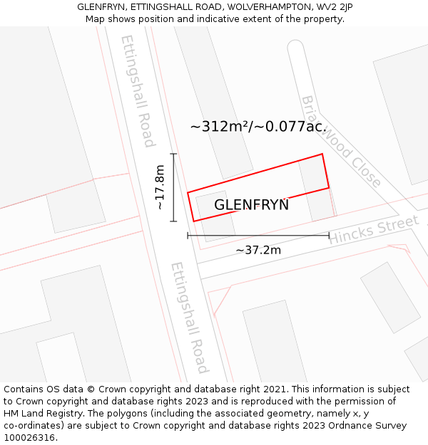 GLENFRYN, ETTINGSHALL ROAD, WOLVERHAMPTON, WV2 2JP: Plot and title map
