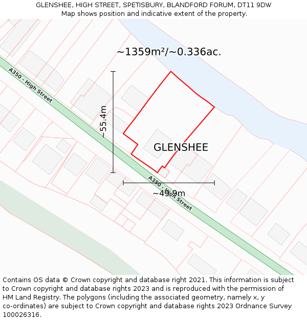 GLENSHEE, HIGH STREET, SPETISBURY, BLANDFORD FORUM, DT11 9DW: Plot and title map