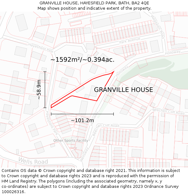 GRANVILLE HOUSE, HAYESFIELD PARK, BATH, BA2 4QE: Plot and title map