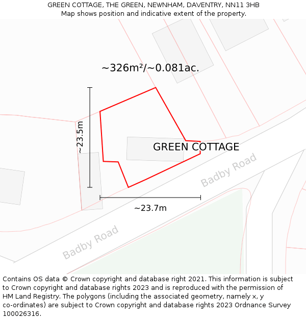 GREEN COTTAGE, THE GREEN, NEWNHAM, DAVENTRY, NN11 3HB: Plot and title map