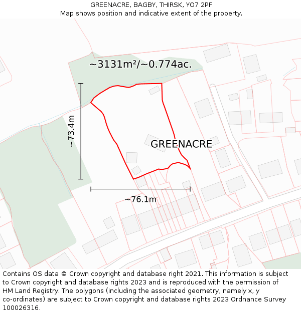 GREENACRE, BAGBY, THIRSK, YO7 2PF: Plot and title map