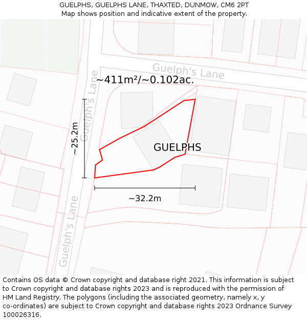 GUELPHS, GUELPHS LANE, THAXTED, DUNMOW, CM6 2PT: Plot and title map