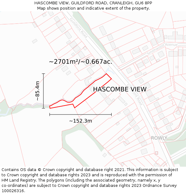 HASCOMBE VIEW, GUILDFORD ROAD, CRANLEIGH, GU6 8PP: Plot and title map