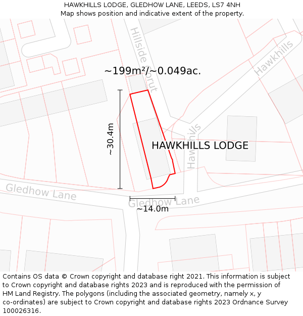 HAWKHILLS LODGE, GLEDHOW LANE, LEEDS, LS7 4NH: Plot and title map