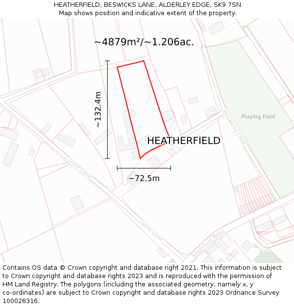 HEATHERFIELD, BESWICKS LANE, ALDERLEY EDGE, SK9 7SN: Plot and title map