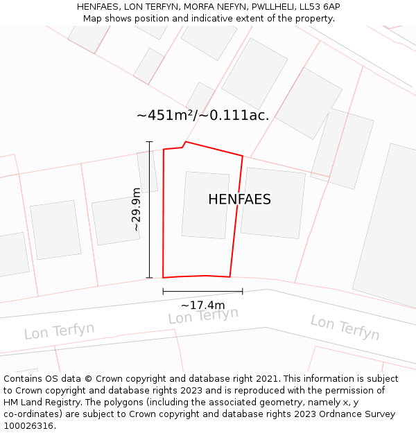 HENFAES, LON TERFYN, MORFA NEFYN, PWLLHELI, LL53 6AP: Plot and title map