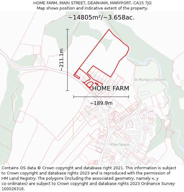 HOME FARM, MAIN STREET, DEARHAM, MARYPORT, CA15 7JG: Plot and title map