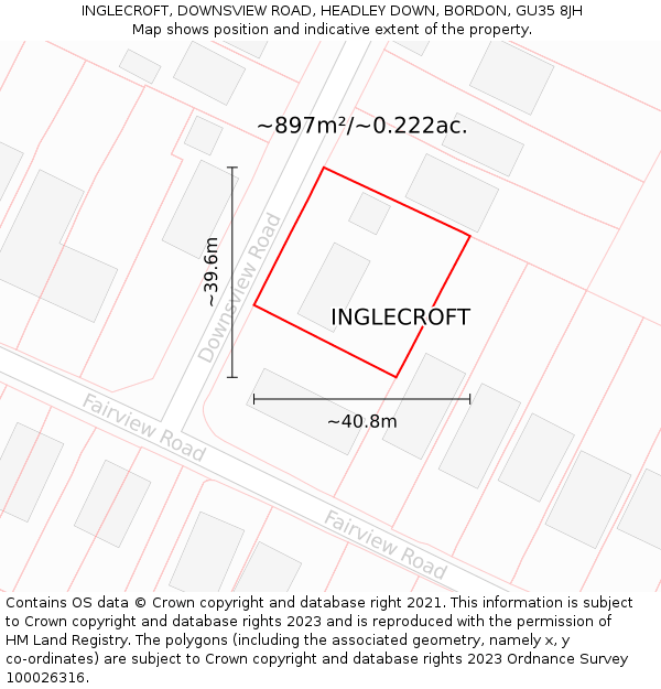 INGLECROFT, DOWNSVIEW ROAD, HEADLEY DOWN, BORDON, GU35 8JH: Plot and title map