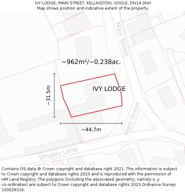 IVY LODGE, MAIN STREET, KELLINGTON, GOOLE, DN14 0NH: Plot and title map