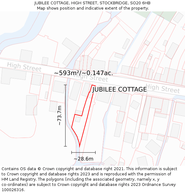 JUBILEE COTTAGE, HIGH STREET, STOCKBRIDGE, SO20 6HB: Plot and title map