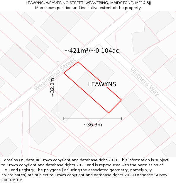 LEAWYNS, WEAVERING STREET, WEAVERING, MAIDSTONE, ME14 5JJ: Plot and title map