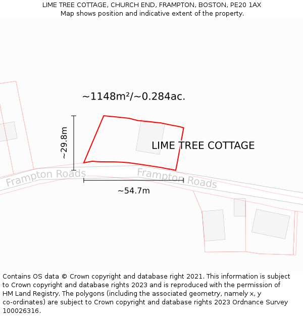 LIME TREE COTTAGE, CHURCH END, FRAMPTON, BOSTON, PE20 1AX: Plot and title map