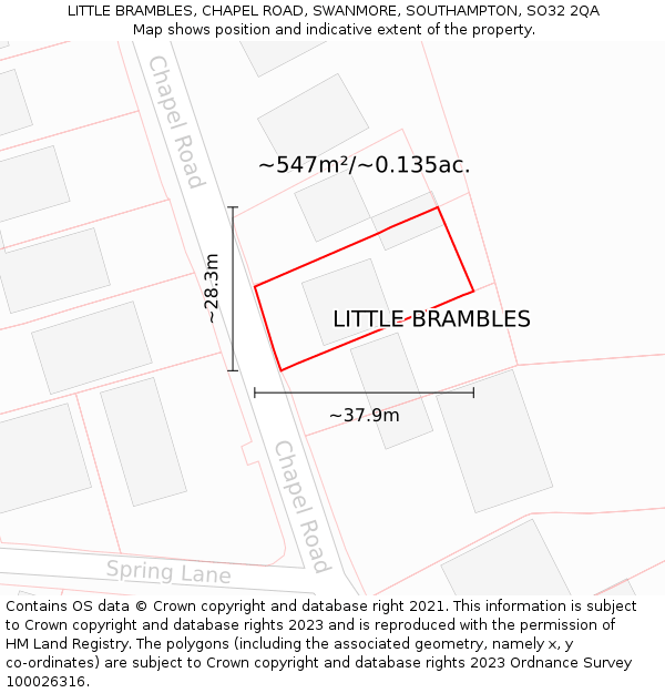 LITTLE BRAMBLES, CHAPEL ROAD, SWANMORE, SOUTHAMPTON, SO32 2QA: Plot and title map