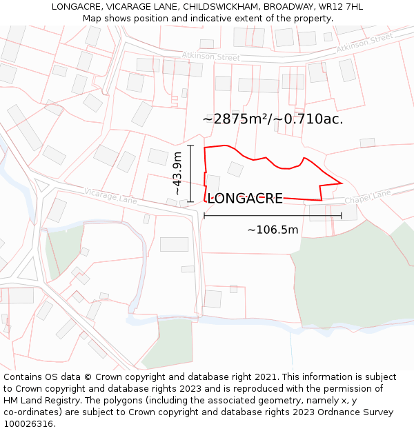 LONGACRE, VICARAGE LANE, CHILDSWICKHAM, BROADWAY, WR12 7HL: Plot and title map