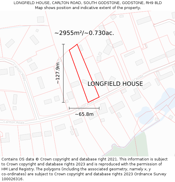 LONGFIELD HOUSE, CARLTON ROAD, SOUTH GODSTONE, GODSTONE, RH9 8LD: Plot and title map