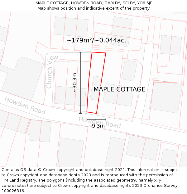 MAPLE COTTAGE, HOWDEN ROAD, BARLBY, SELBY, YO8 5JE: Plot and title map